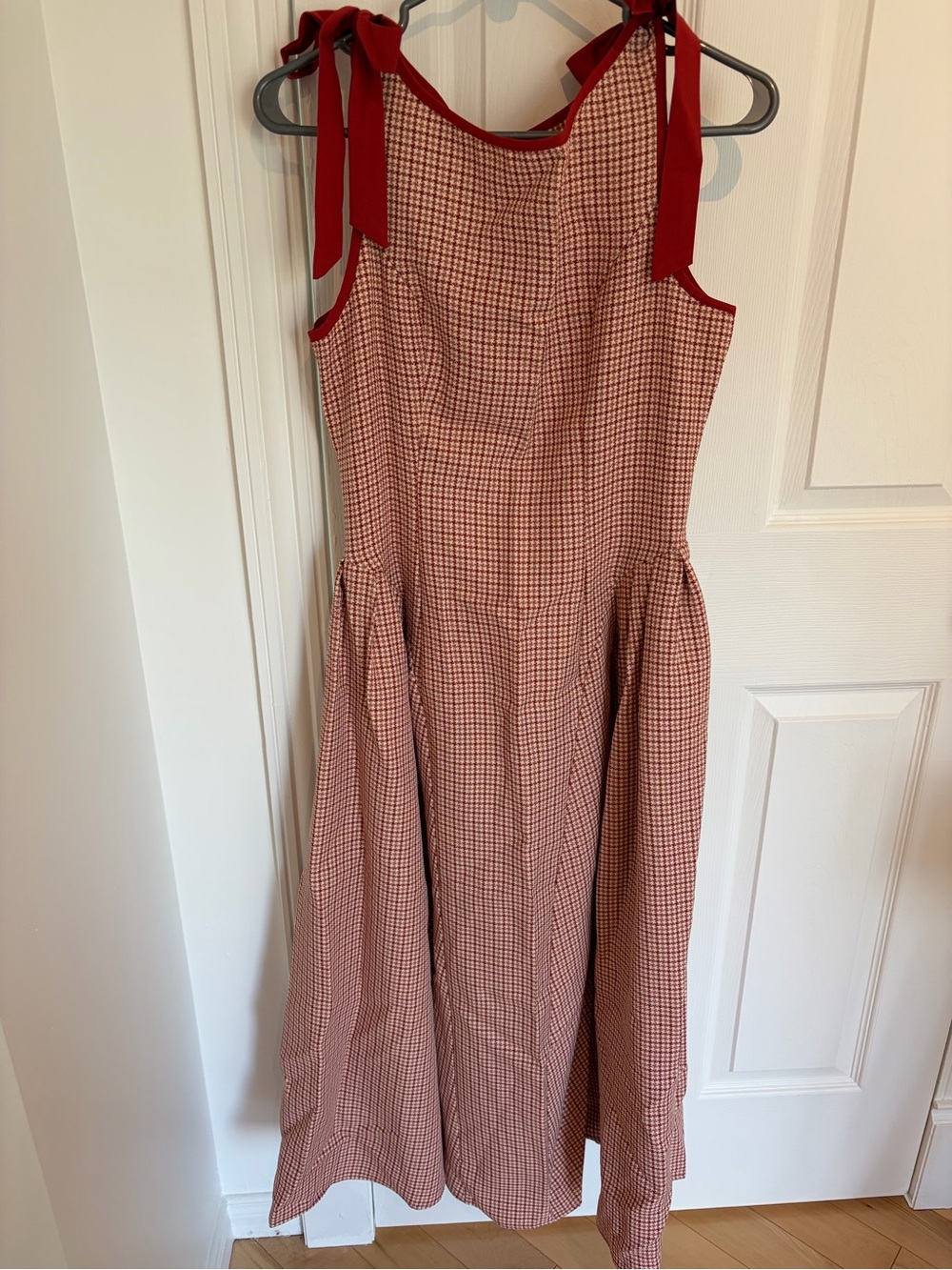 Red Gingham Maxi Dress with Tie Shoulders